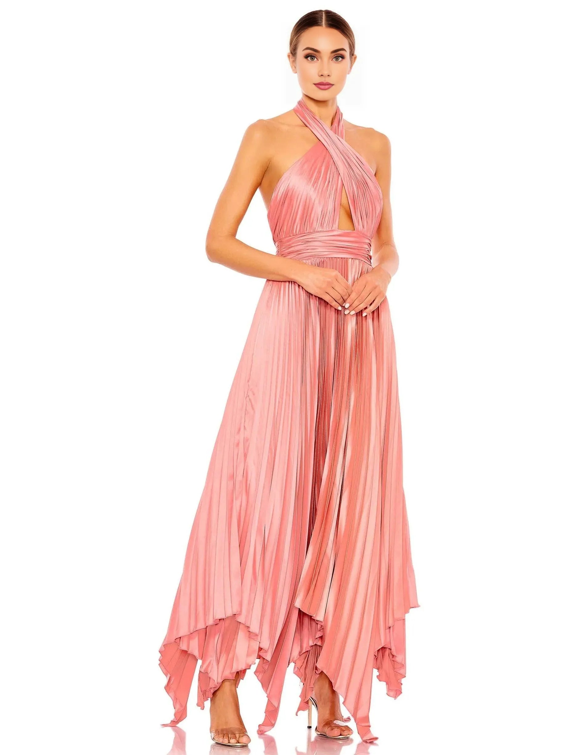 Weitese Dress Halter Formal Dress Satin Backless Elegant Ruched/Pleats Ankle-Length Prom Dress