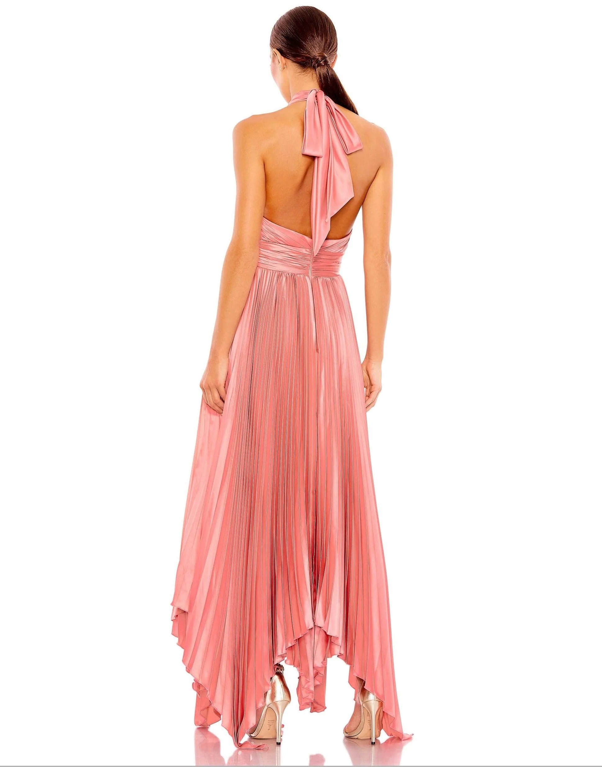 Weitese Dress Halter Formal Dress Satin Backless Elegant Ruched/Pleats Ankle-Length Prom Dress