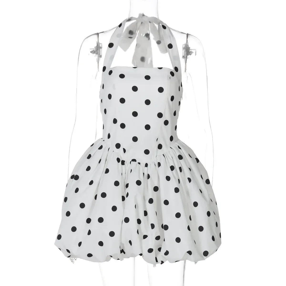 Weitese Dress Halter Print Polka Dot Mini Dress Women Fashion Off-Shoulder Sleeveless Backless High Waist A-line Club Party Homecoming Dress