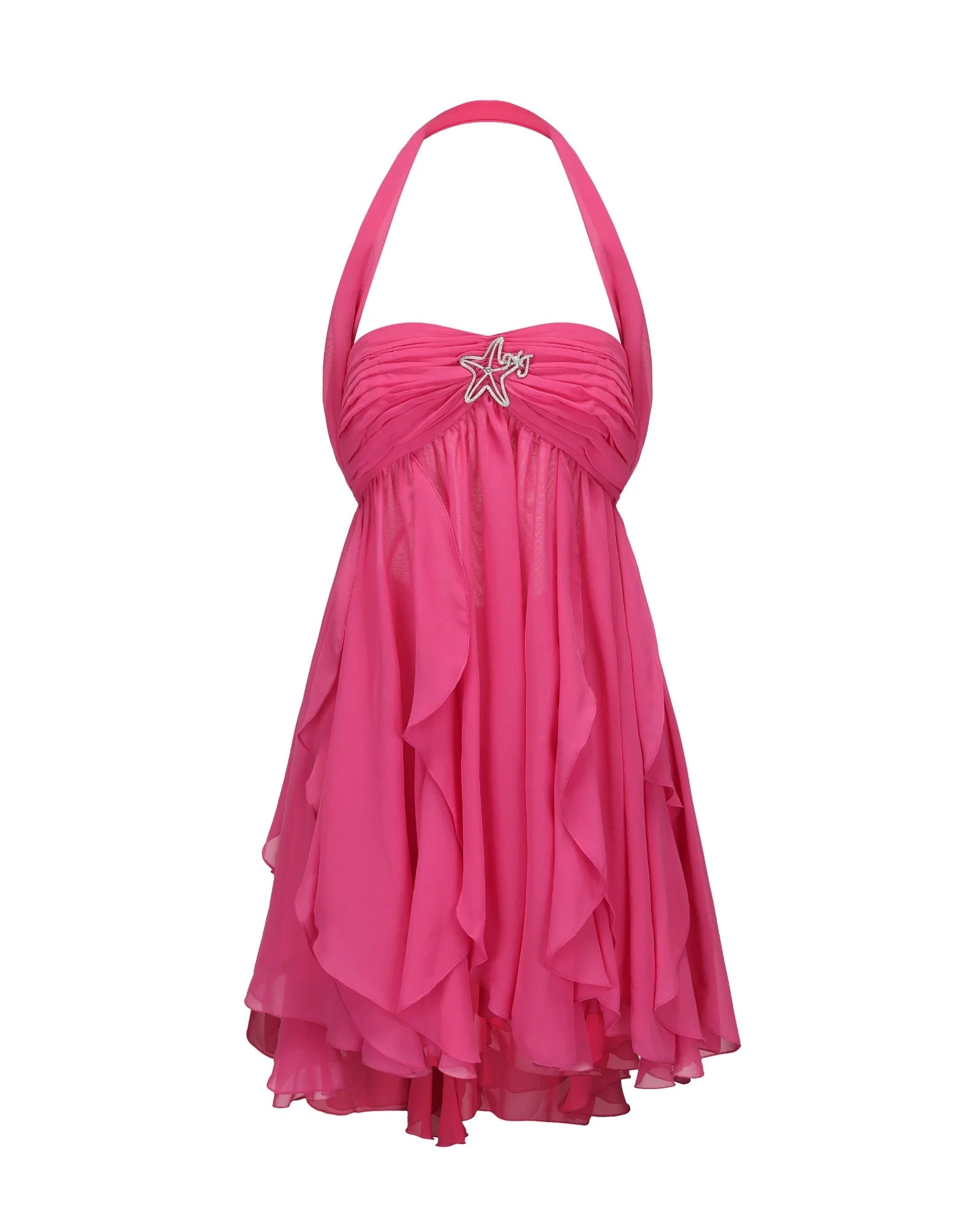 Weitese Dress Halter Sleeveless Ruffle Homecoming Dress Open Back Pink Ruched Mini Dress