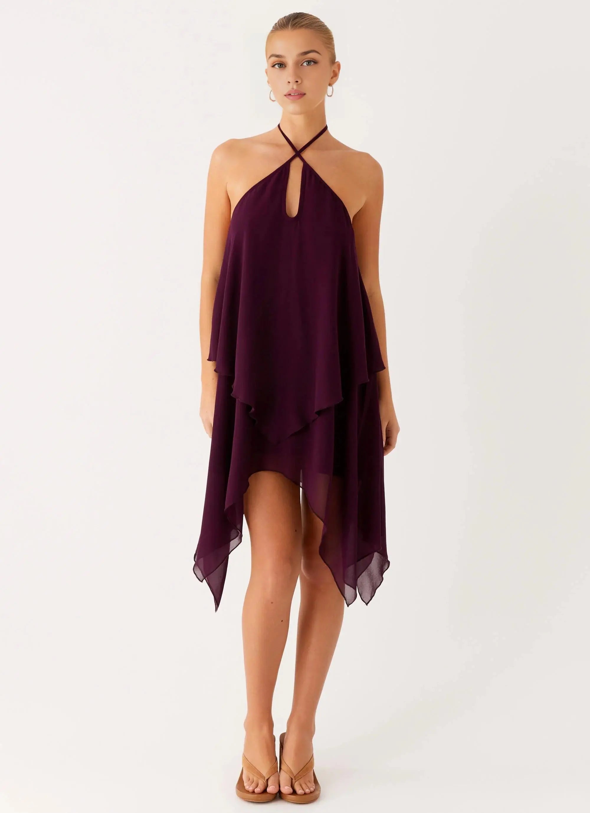 Weitese Dress Halter Sleeveless V Neck Mini Dress Sexy Backless Asymmetrical Hem Short Homecoming Dress