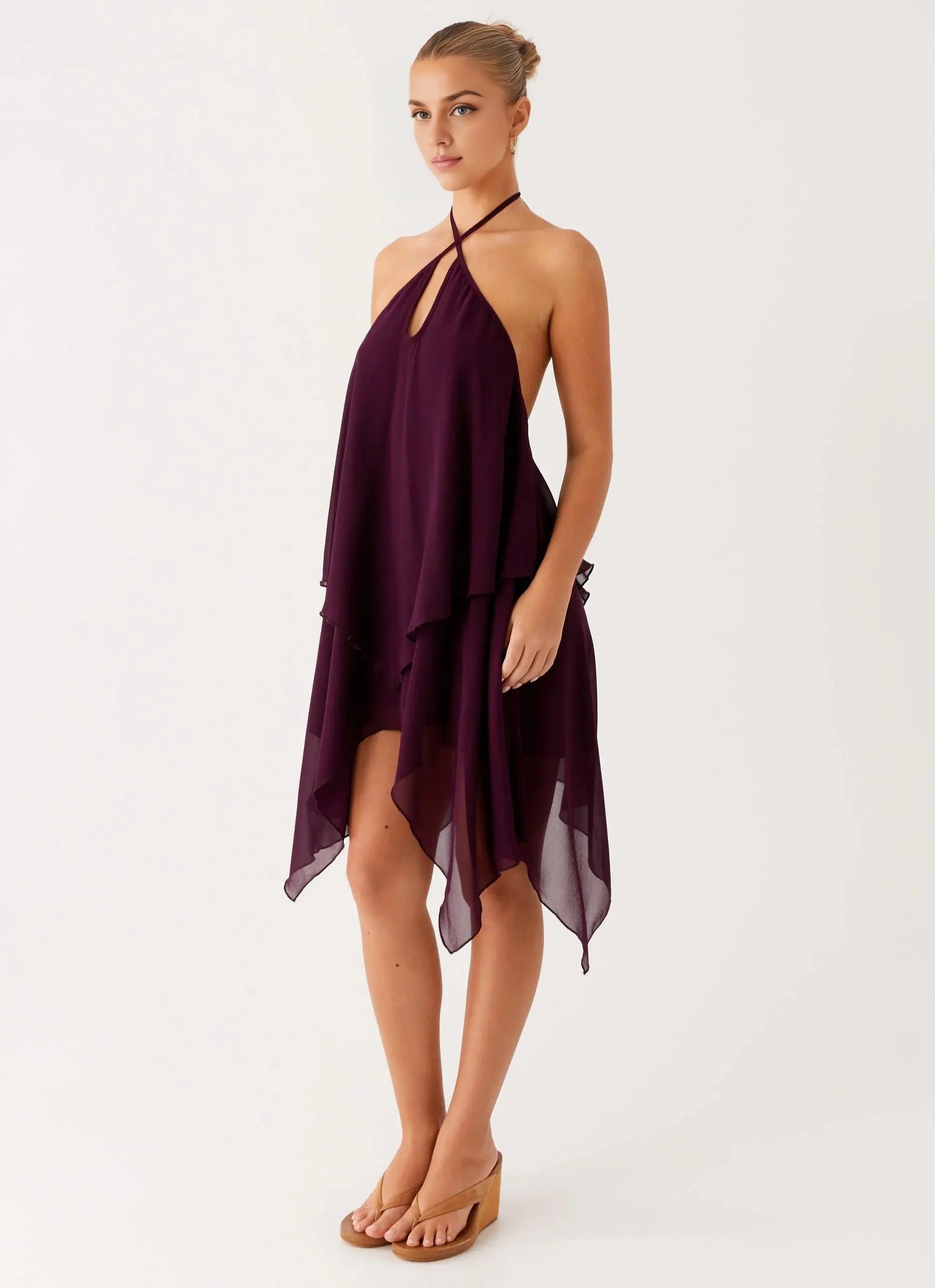 Weitese Dress Halter Sleeveless V Neck Mini Dress Sexy Backless Asymmetrical Hem Short Homecoming Dress