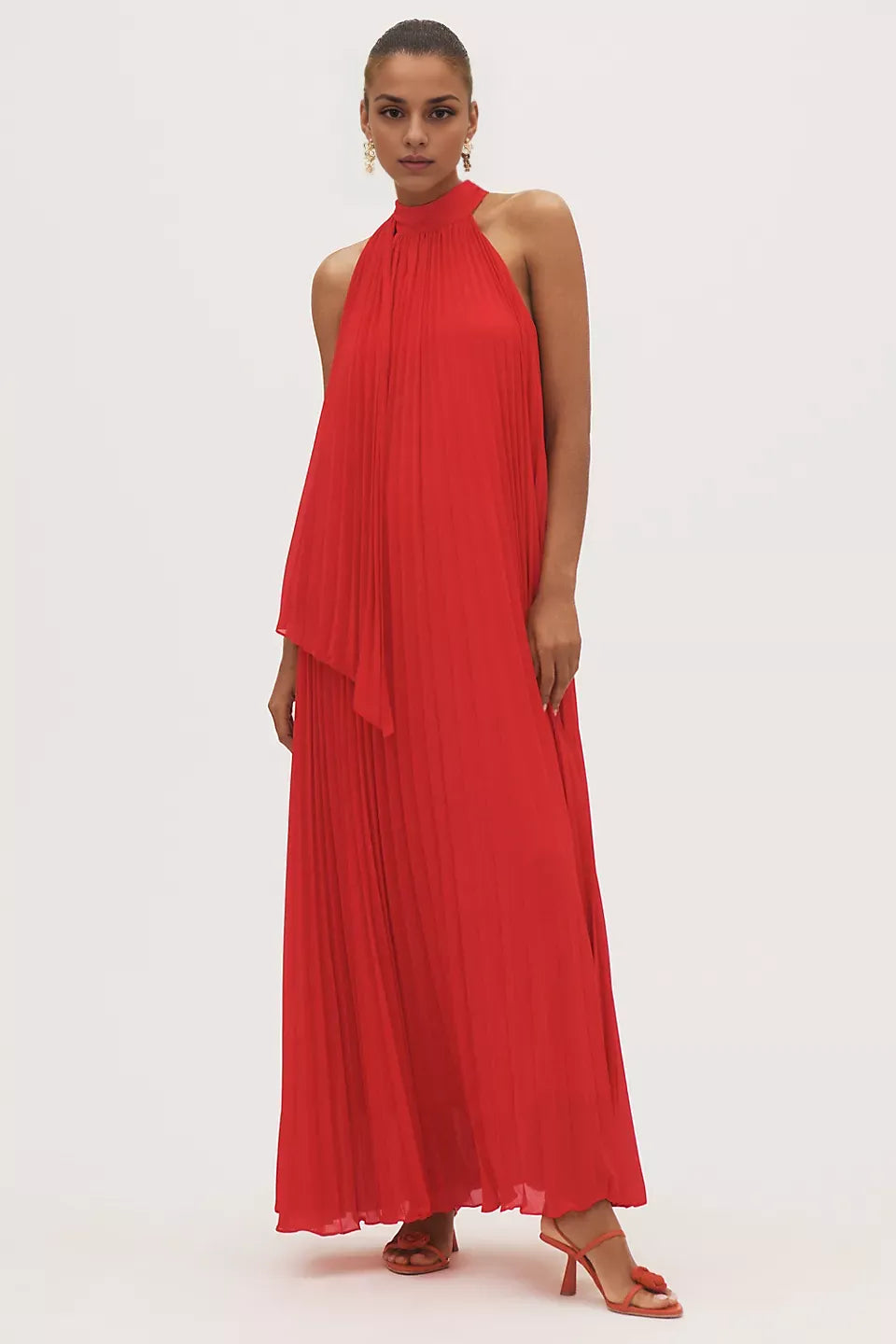 Weitese Dress High-Neck Pleated Chiffon Maxi Dress Sleeveless A-line Elegant Pleats Prom Dress