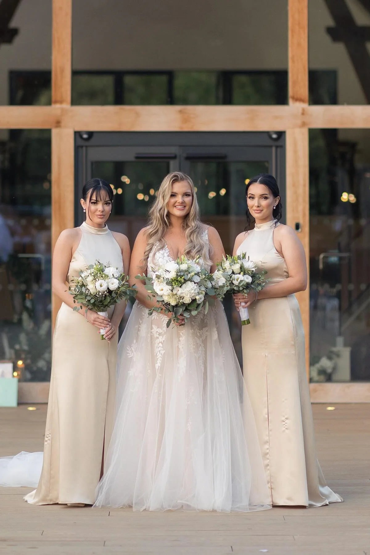 Weitese Dress High Neck Champagne Sheath Long Bridesmaid Dress Formal Wear Dresses