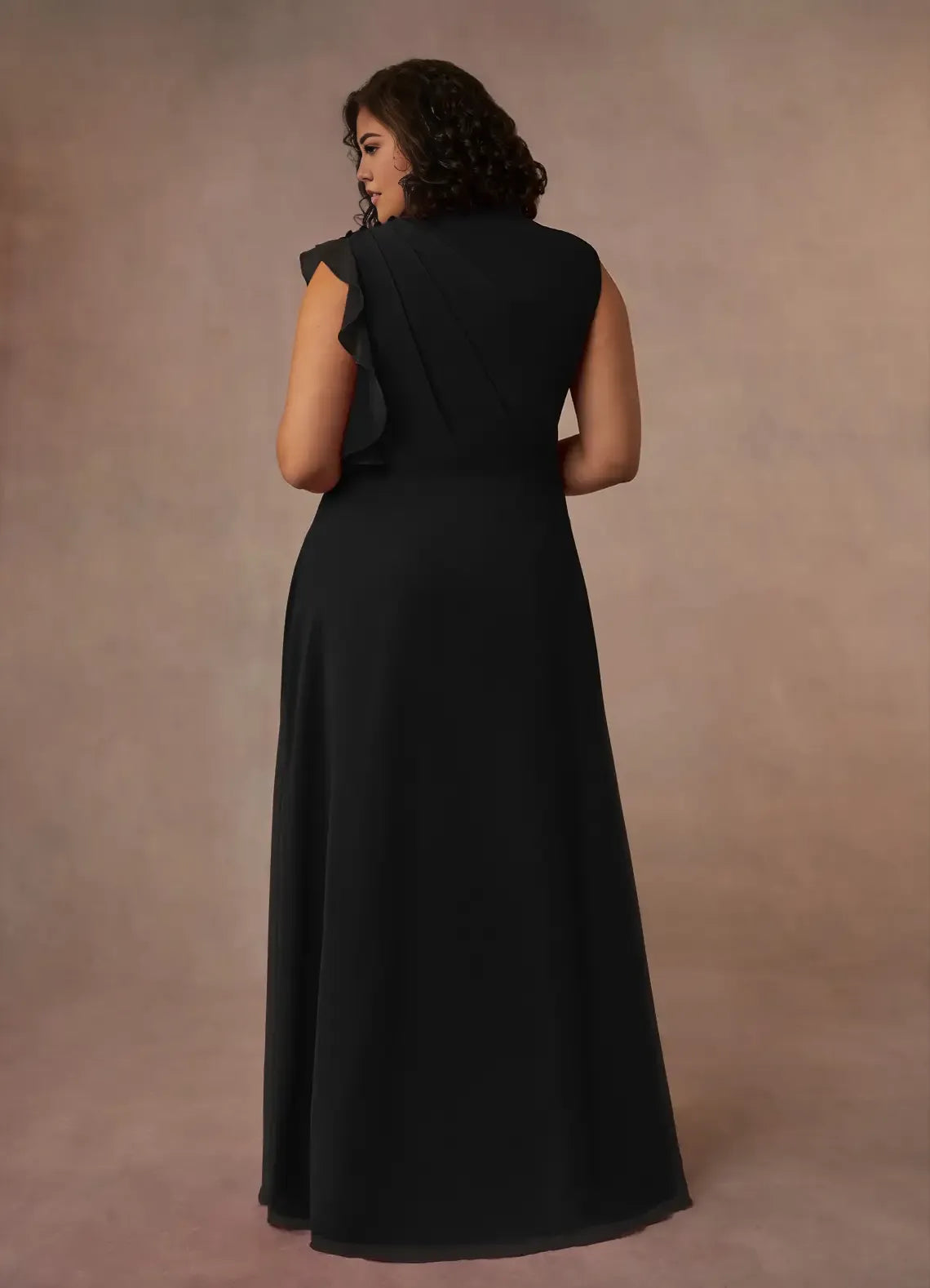 Robe Weitese noire à col haut en mousseline plissée, coupe trapèze, robe de soirée classique sans manches à volants en cascade, grande taille, pour mère de la mariée 