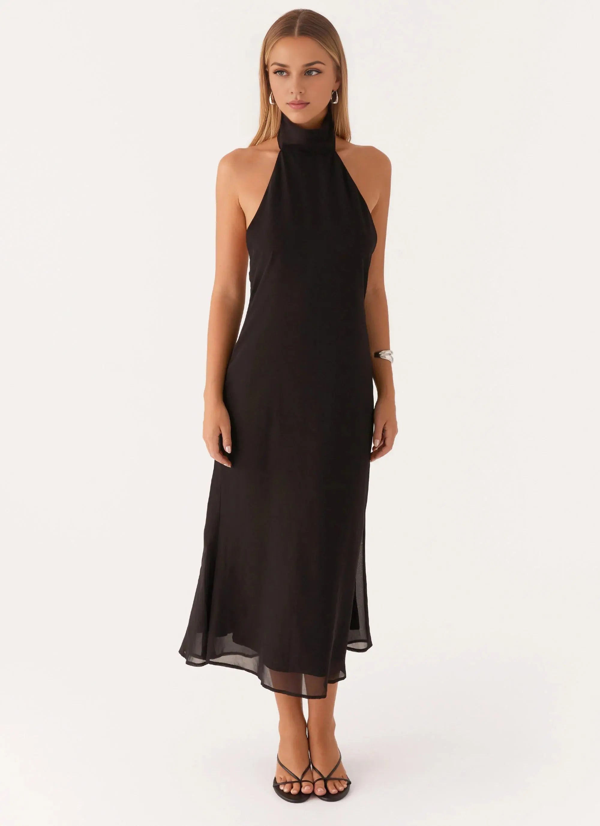 Robe Weitese à col montant, sans manches, dos nu, longueur cheville, fourreau, couleur unie, robe de bal 