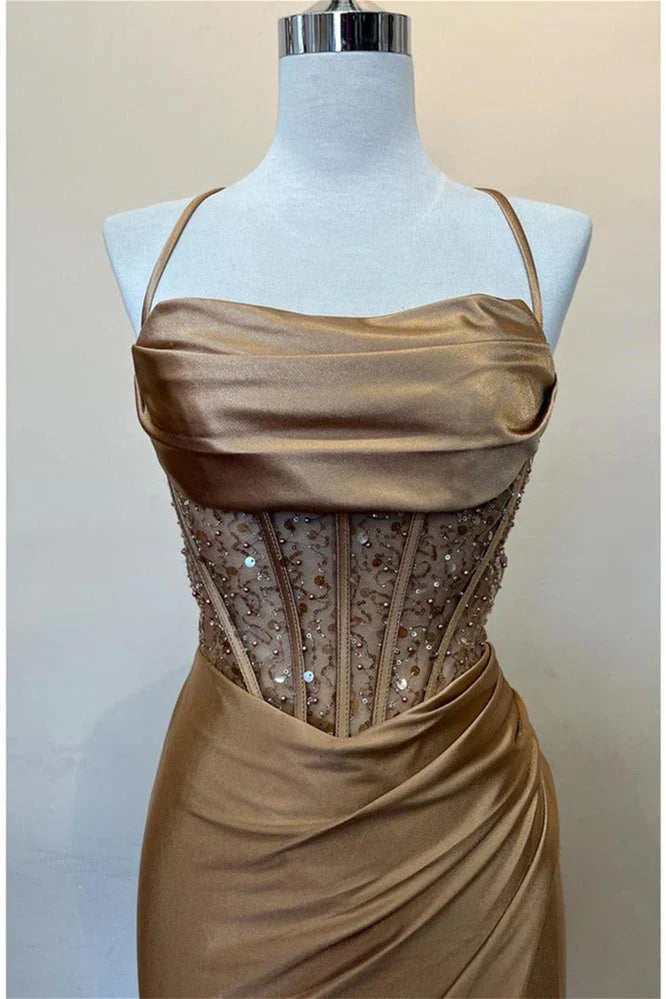 Weitese Dress Hot Mermaid Spaghetti Straps Green Long Prom Dress with Criss Cross Back