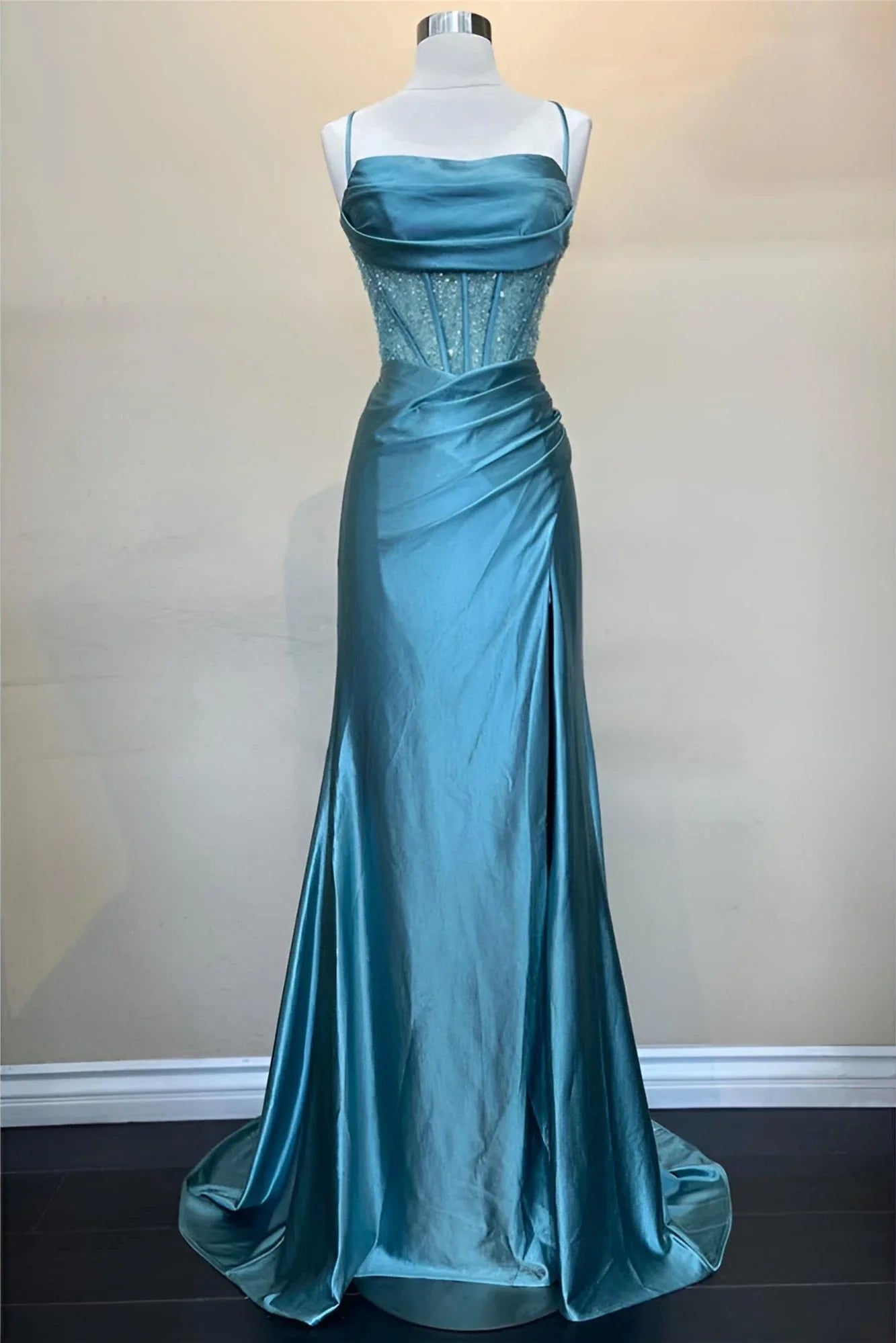 Weitese Dress Hot Mermaid Spaghetti Straps Green Long Prom Dress with Criss Cross Back