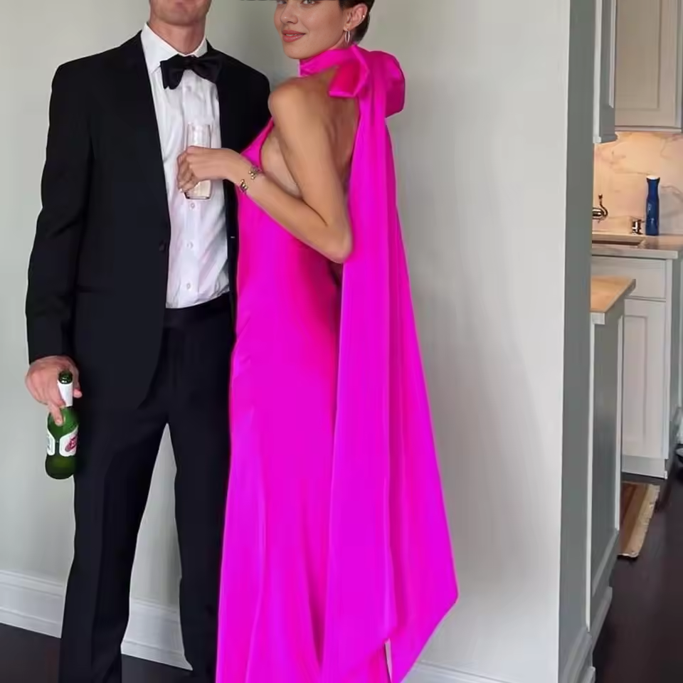 Vestido Weitese rosa intenso para mujer, vestidos largos Hlater, vestidos de fiesta con lazo, cinta, sexy, sin espalda, vestido de fiesta con hombros descubiertos. 