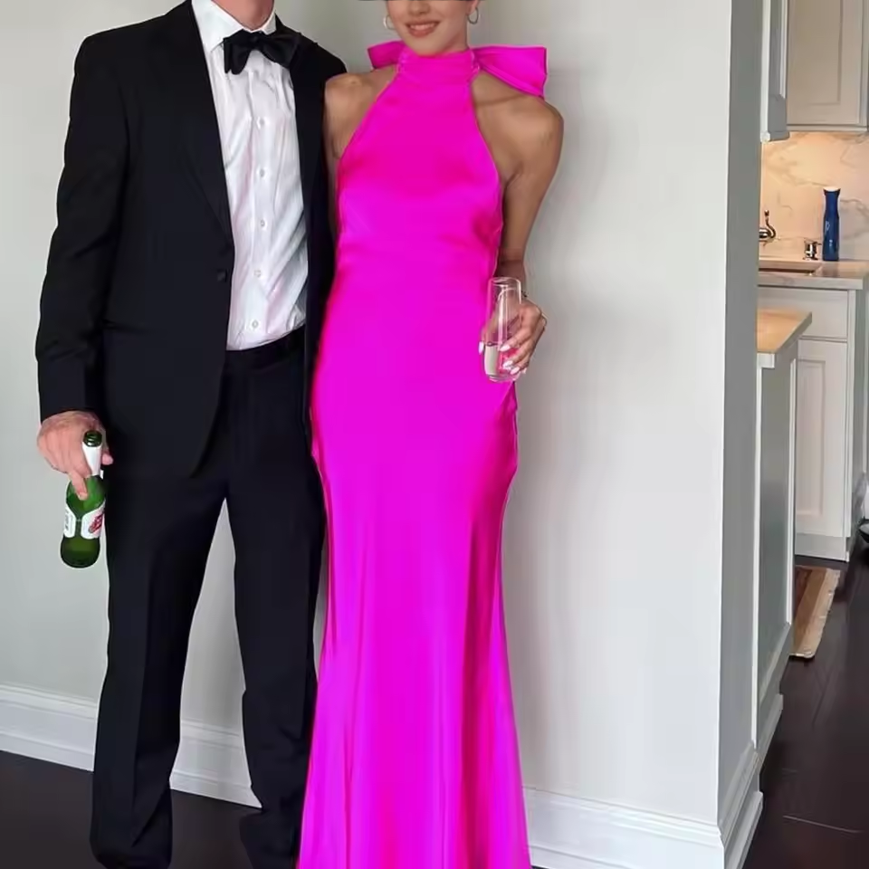 Vestido Weitese rosa intenso para mujer, vestidos largos Hlater, vestidos de fiesta con lazo, cinta, sexy, sin espalda, vestido de fiesta con hombros descubiertos. 