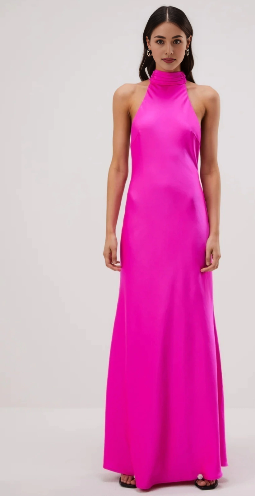 Robe longue rose vif pour femme, tenue de bal sexy, dos nu, épaules dénudées 