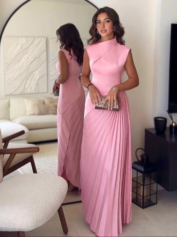 Vestido Weitese con dobladillo plisado irregular y cuello inclinado, vestido largo de fiesta, vestido plisado elegante sin mangas para graduación. 