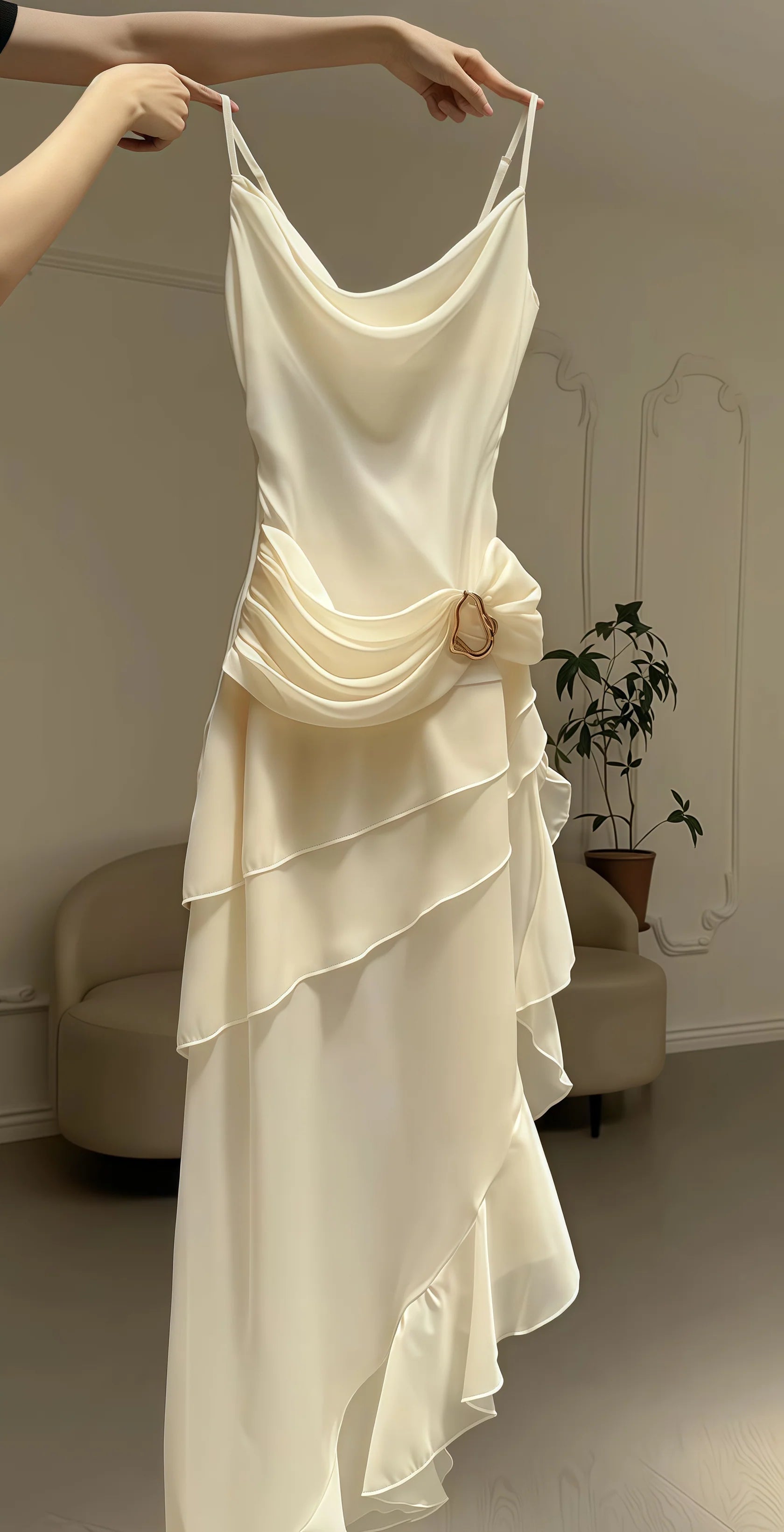 Weitese Dress Ivory Chiffon Sheath Party Dress Pleated Sleeveless Homecoming Dress