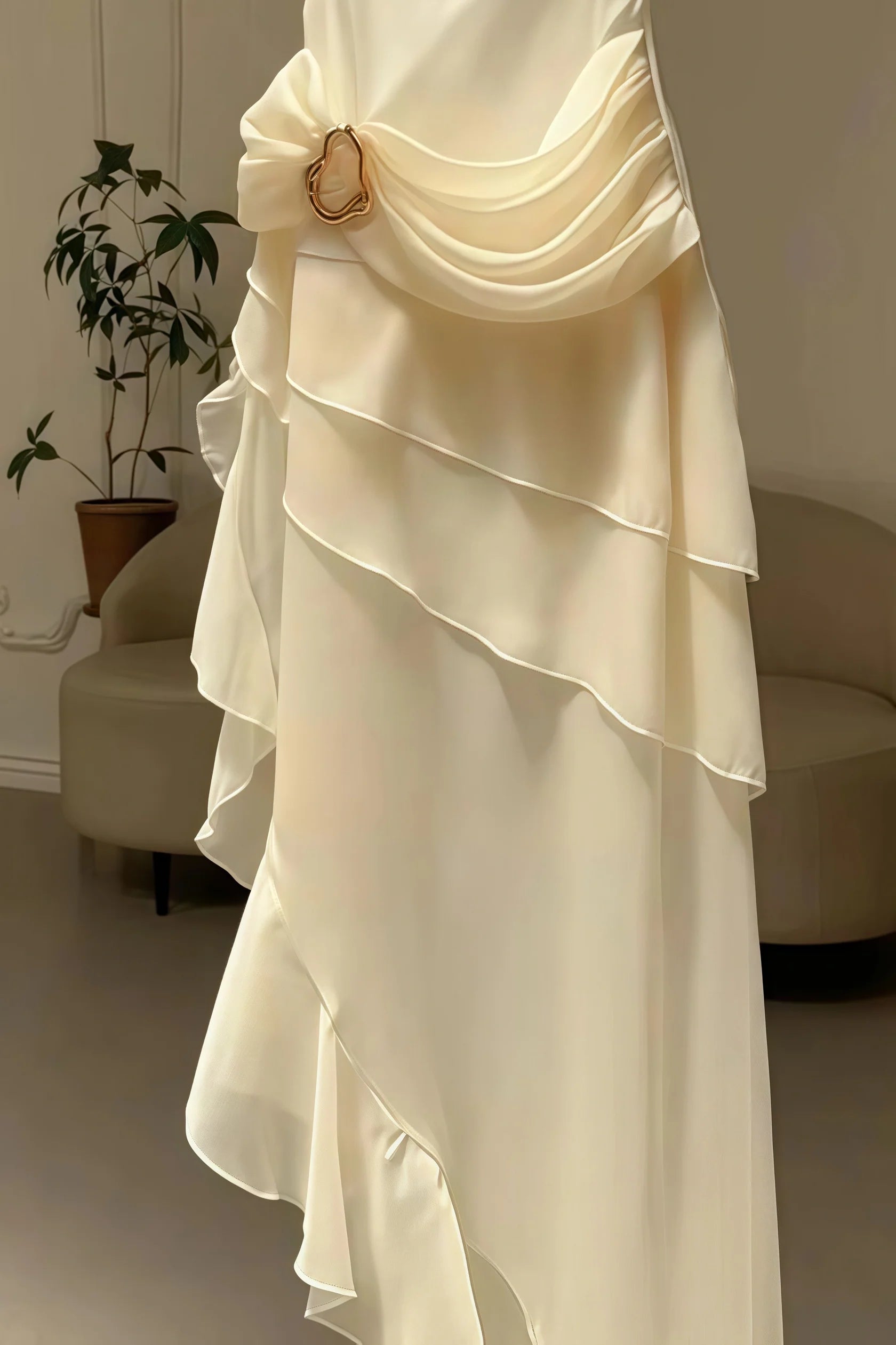 Robe fourreau en mousseline de soie ivoire Weitese, robe de soirée plissée sans manches, robe de soirée 