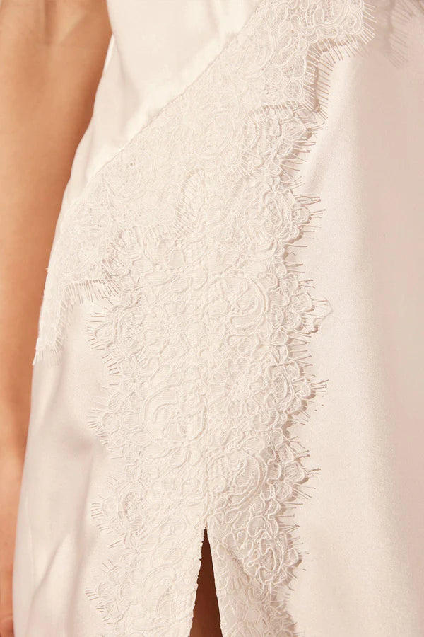 Weitese Dress Lace Strap Split Maxi Dress Ivory Deep V Neck Sleeveless Party Dress Evening Dress