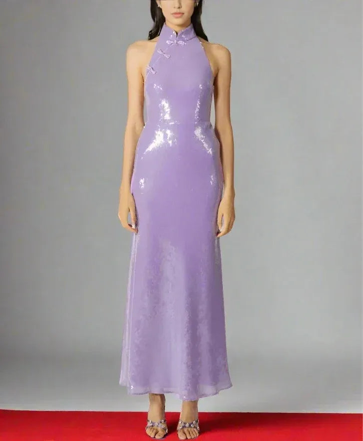 Vestido Weitese con lentejuelas color lavanda, espalda abierta hasta los tobillos, vestido de fiesta, elegante vestido de graduación con hombros descubiertos. 