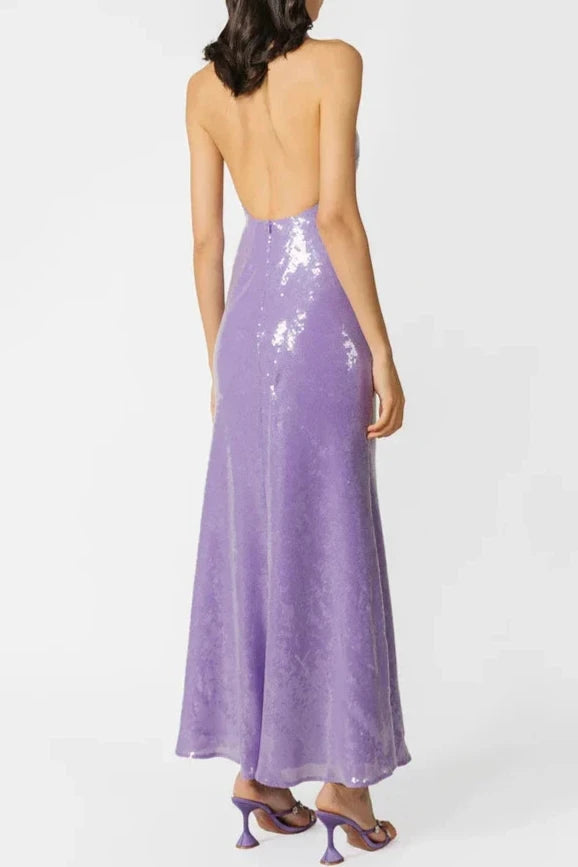 Vestido Weitese con lentejuelas color lavanda, espalda abierta hasta los tobillos, vestido de fiesta, elegante vestido de graduación con hombros descubiertos. 