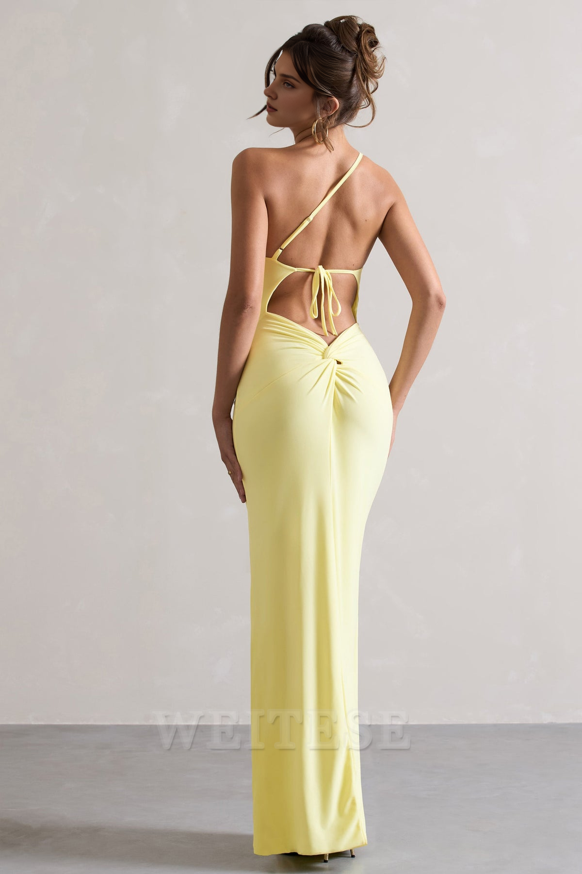 Weitese Dress Lemon One Shoulder Maxi Dress With Open Back Detail Prom Dress Sheath Floor Length Simple Bridesmaid Dress