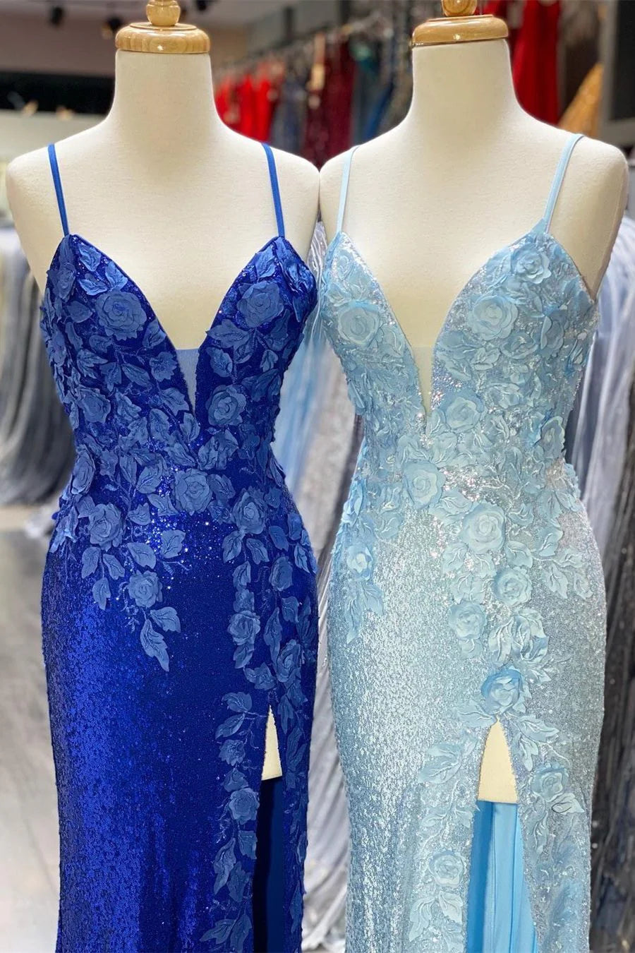 Vestido Weitese azul claro con lentejuelas, vestido formal ajustado con flores 3D, vestido de fiesta 