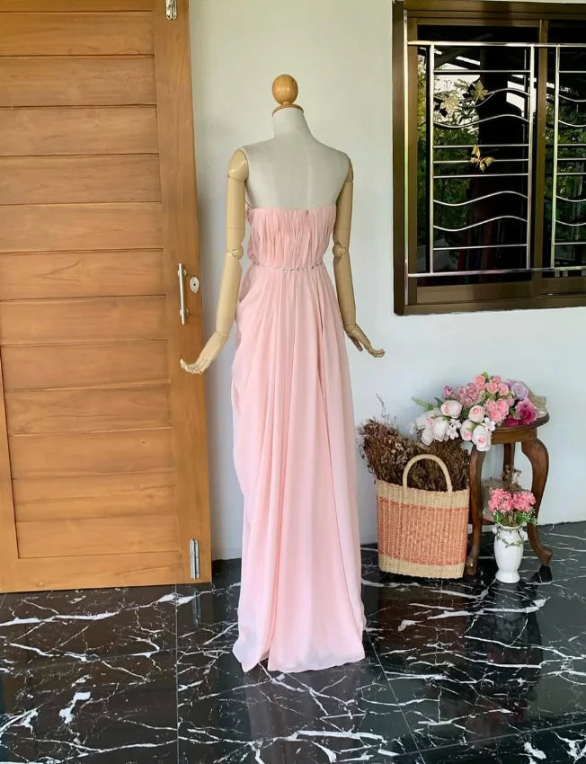 Weitese Dress Light Pink Sheath Sweetheart Neck Rhinestone Chiffon Long Prom Dress Evening Dress Party Dress