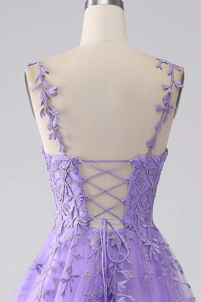Robe Weitese lilas trapèze à bretelles spaghetti, robe de soirée sans manches, robe longue avec appliques, robe de bal 