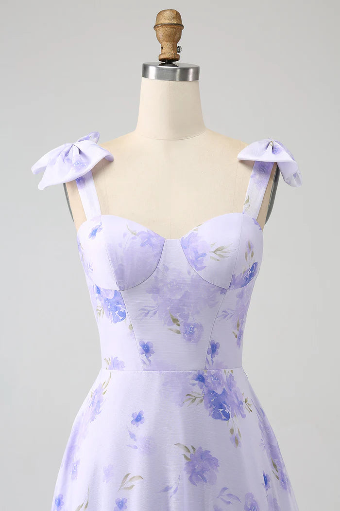 Robe Weitese lilas style corset floral, robe trapèze, robe longue de soirée avec lacets, robe de bal 