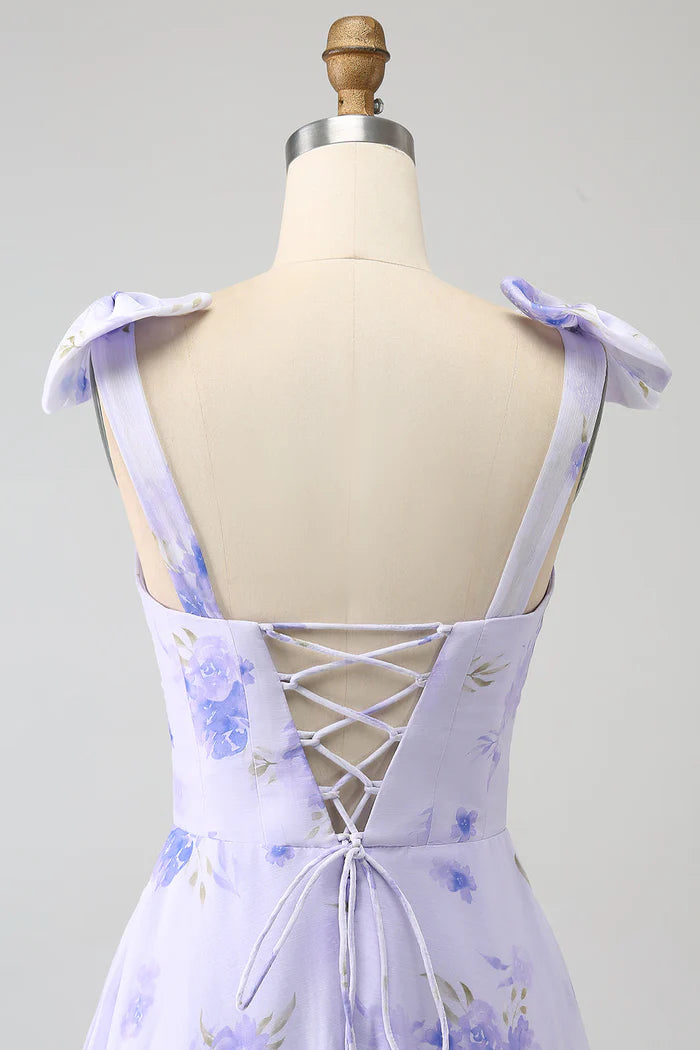 Robe Weitese lilas style corset floral, robe trapèze, robe longue de soirée avec lacets, robe de bal 
