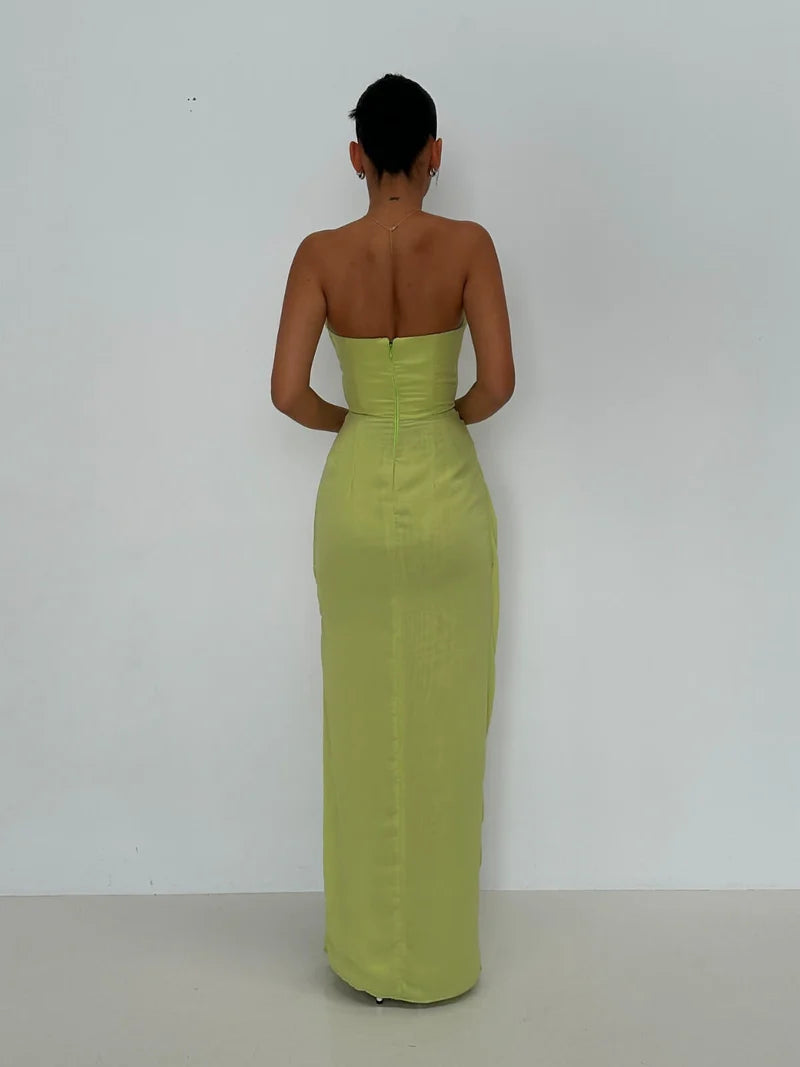 Weitese Dress Lime Strapless Mermaid Sleeveless Prom Dress Pleated Floor Length
