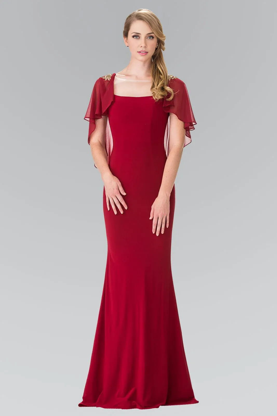 Weitese Dress Long Evening Gown Prom Cape Sleeves Dress Sheath/Column Mother of the Bride Dress