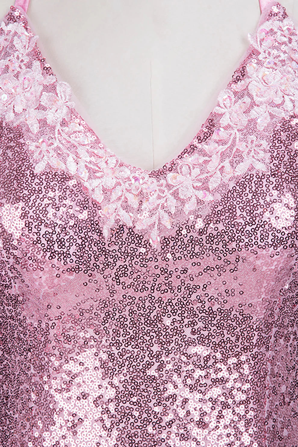 Weitese Dress Long Mermaid V-neck Spaghetti Straps Pink Sequined Backless Prom Dress