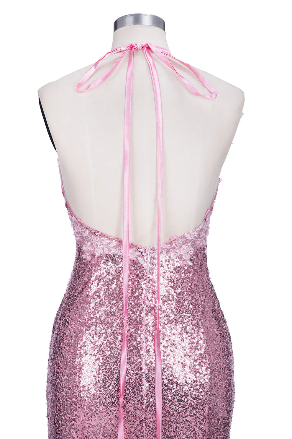 Weitese Dress Long Mermaid V-neck Spaghetti Straps Pink Sequined Backless Prom Dress