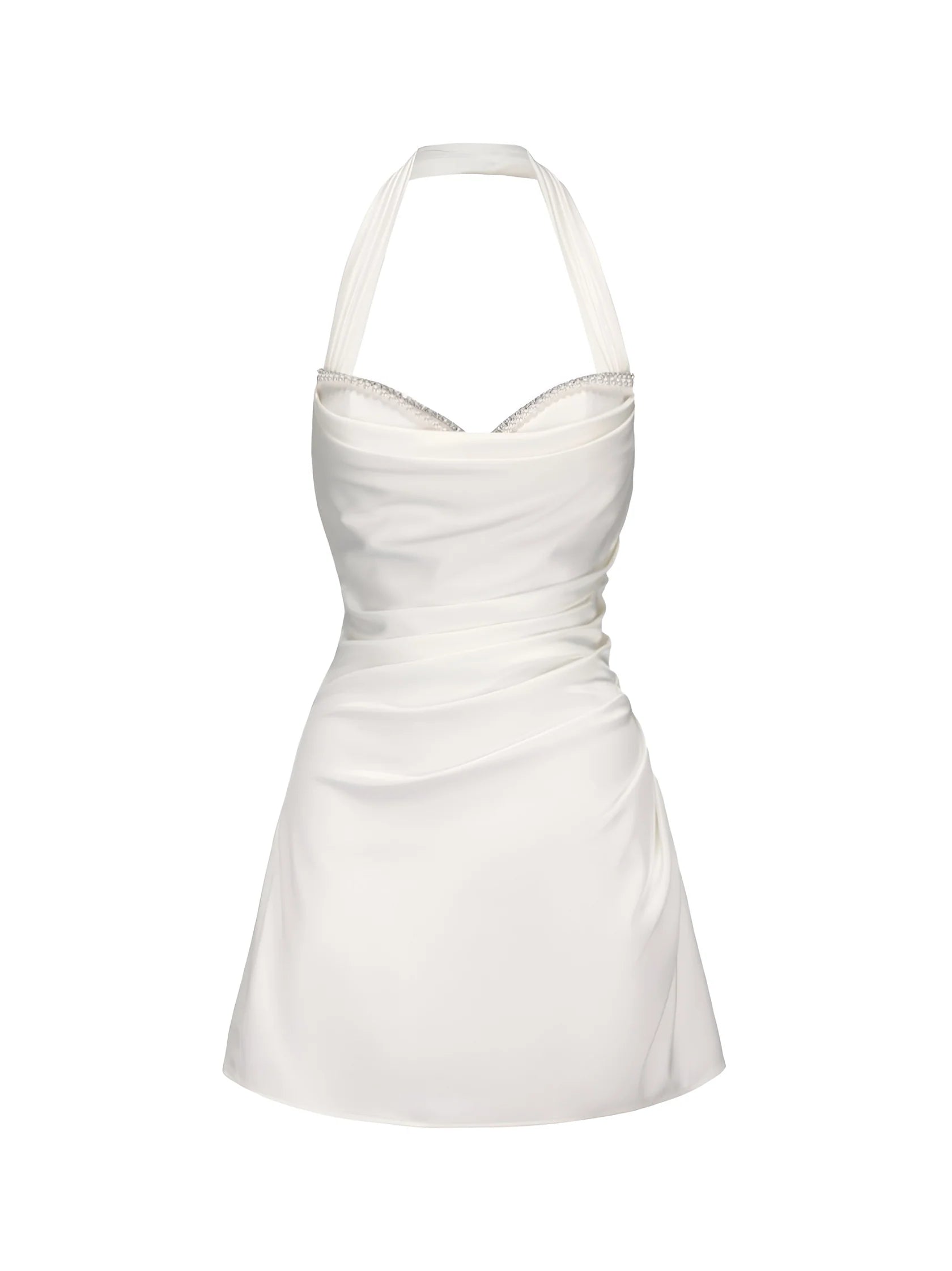 Weitese Dress Luxury Halter Strapless A-line Sleeveless Homecoming Dress Open Back White Mini Dress