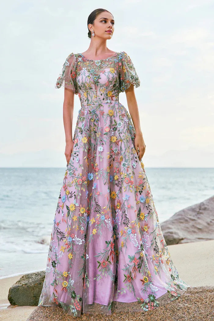 Robe Weitese Mauve Robe de bal/princesse Robe de soirée brodée Robe longue sans manches à manches courtes Robe de bal 