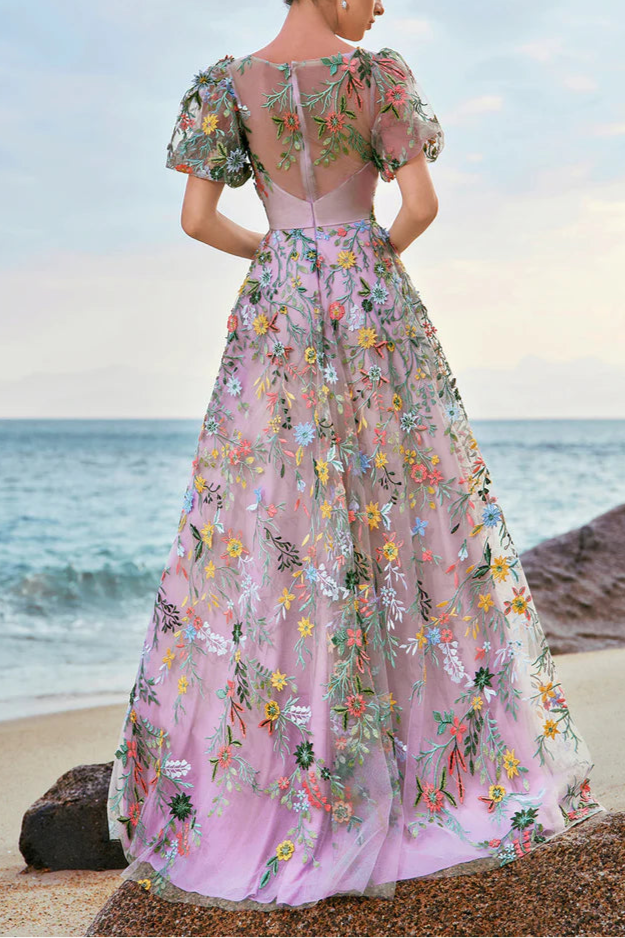 Robe Weitese Mauve Robe de bal/princesse Robe de soirée brodée Robe longue sans manches à manches courtes Robe de bal 