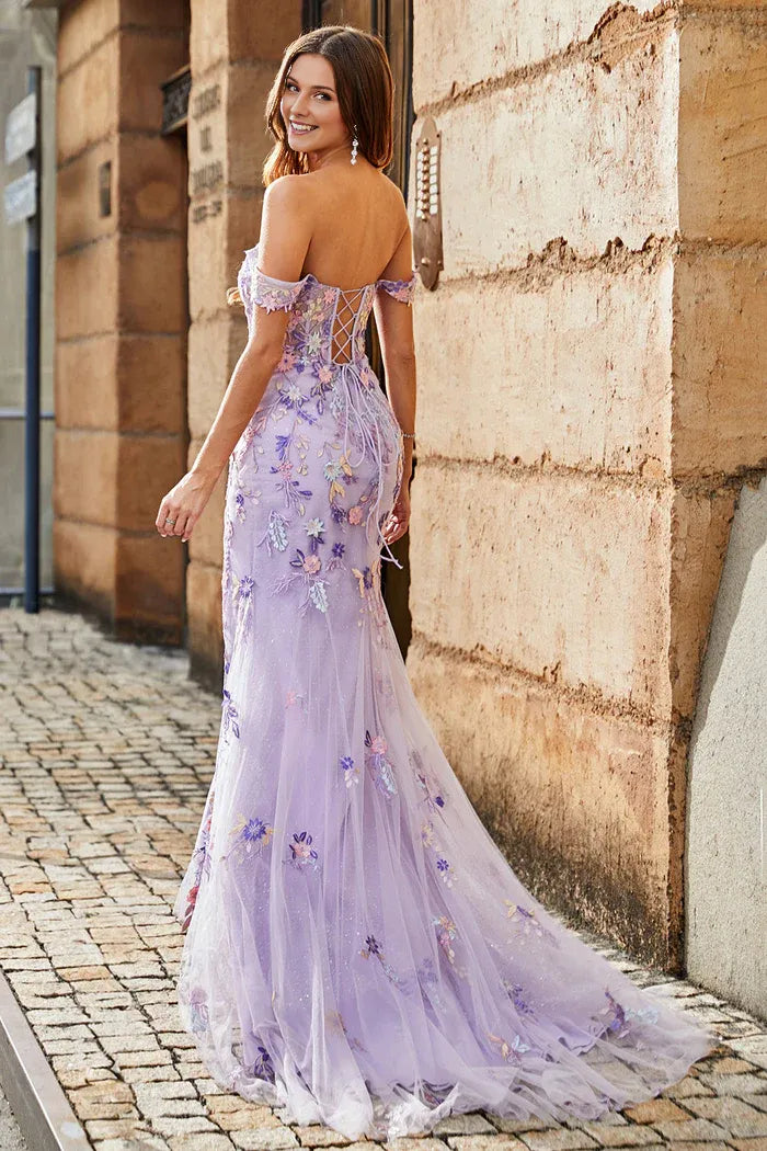 Weitese Dress Mauve Off The Shoulder Split Front Long Mermaid Party Dress Sleeveless Maxi Dress With Appliques Prom Dress