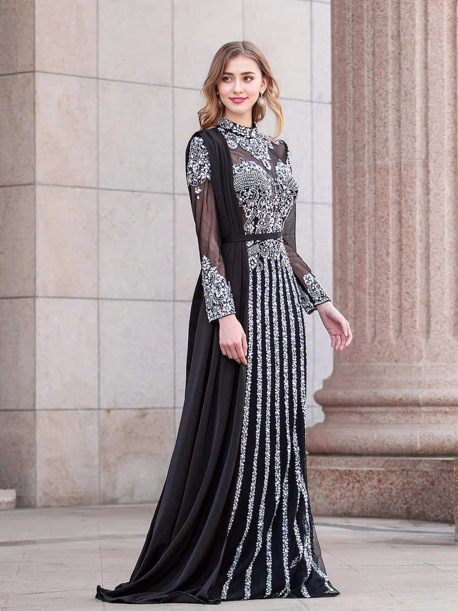 Vestido Weitese de sirena con cuentas, lujoso vestido de noche formal de moda, vestido de fiesta de manga larga hasta el suelo. 