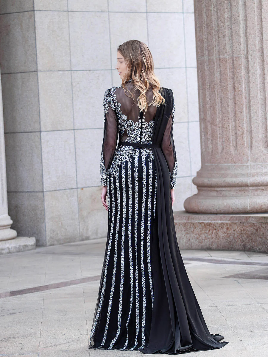 Vestido Weitese de sirena con cuentas, lujoso vestido de noche formal de moda, vestido de fiesta de manga larga hasta el suelo. 