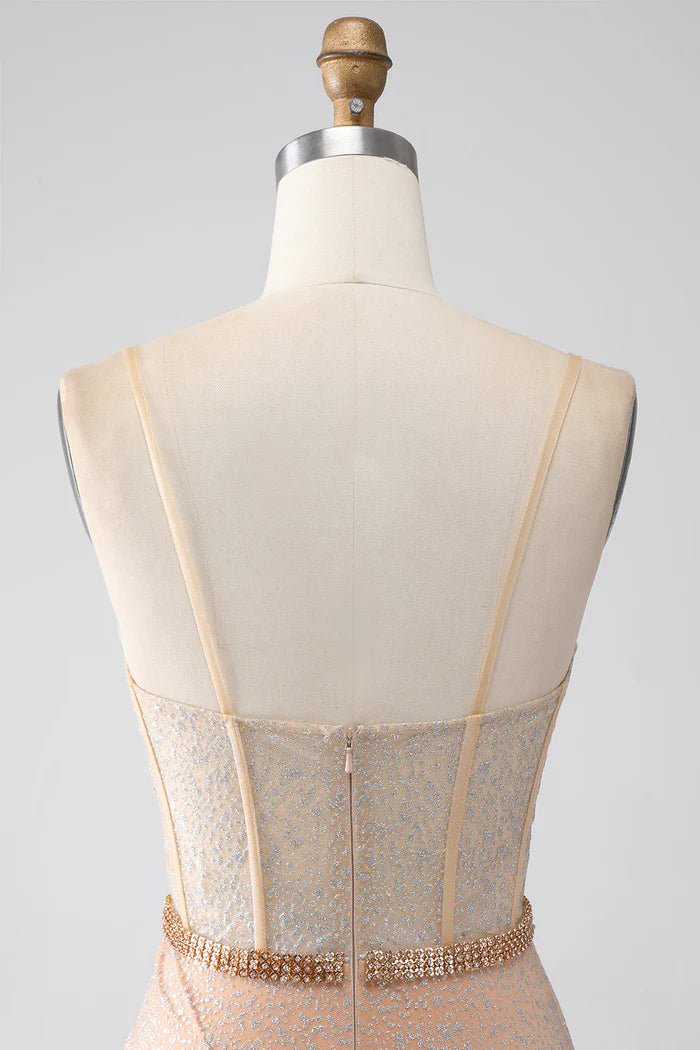 Weitese Dress Mermaid Champagne Spaghetti Straps Party Dress Sleeveless Maxi Dress With Slit Prom Dress