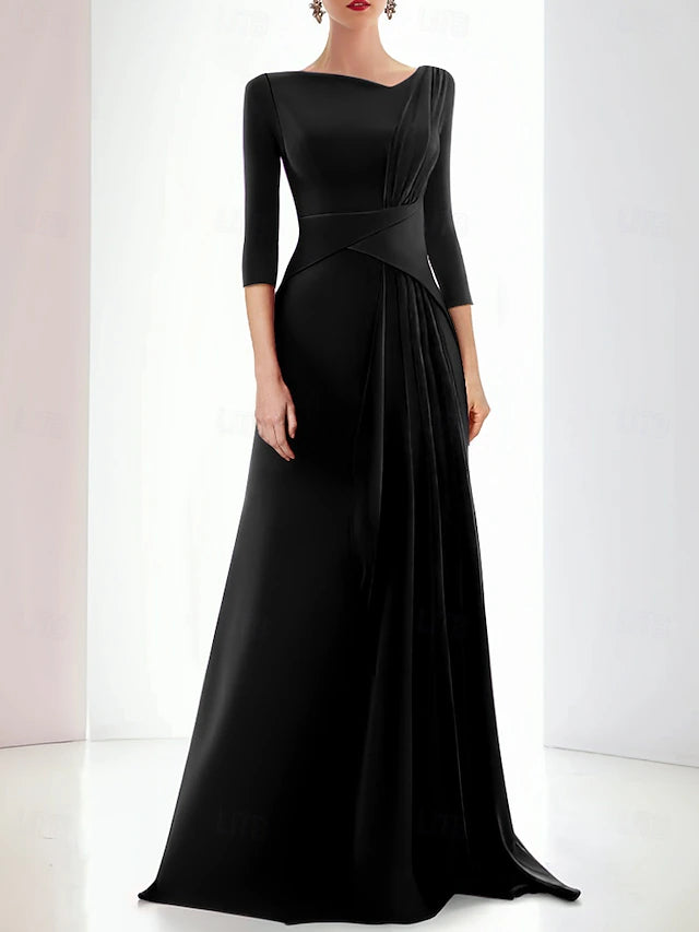 Weitese Dress Mermaid Elegant Dress Formal Fall Floor Length 3/4 Length Sleeve V Neck Chiffon With Ruched Ruffles Evening Dress