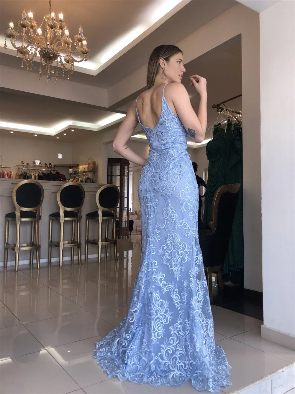 Vestido Weitese de sirena con encaje bordado y abertura lateral, elegante vestido de fiesta con tirantes finos hasta el suelo. 