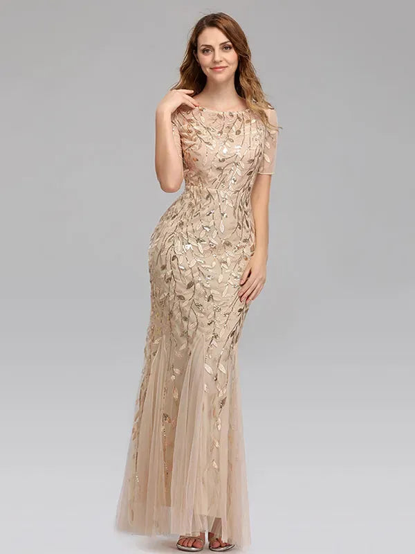 Weitese Dress Mermaid Prom Dresses Short Sleeves Birthday Semi Formal Maxi Dress