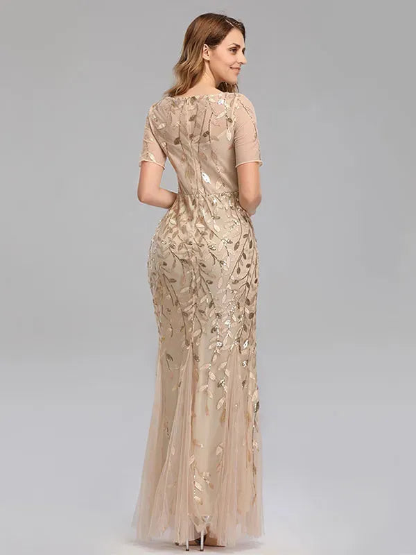 Weitese Dress Mermaid Prom Dresses Short Sleeves Birthday Semi Formal Maxi Dress