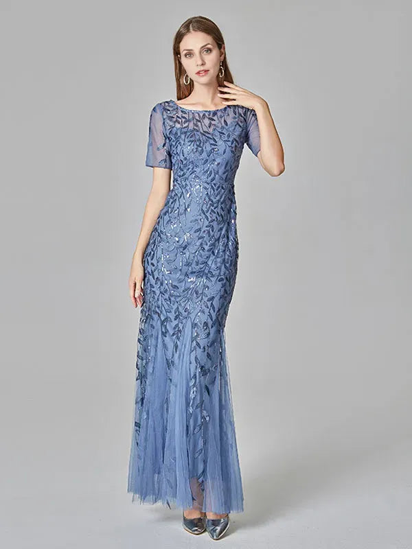 Weitese Dress Mermaid Prom Dresses Short Sleeves Birthday Semi Formal Maxi Dress