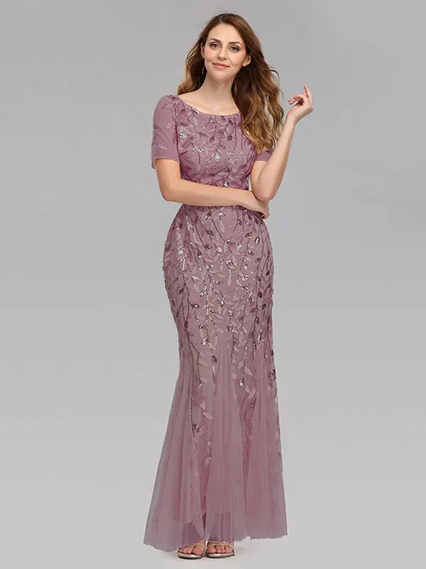 Weitese Dress Mermaid Prom Dresses Short Sleeves Birthday Semi Formal Maxi Dress