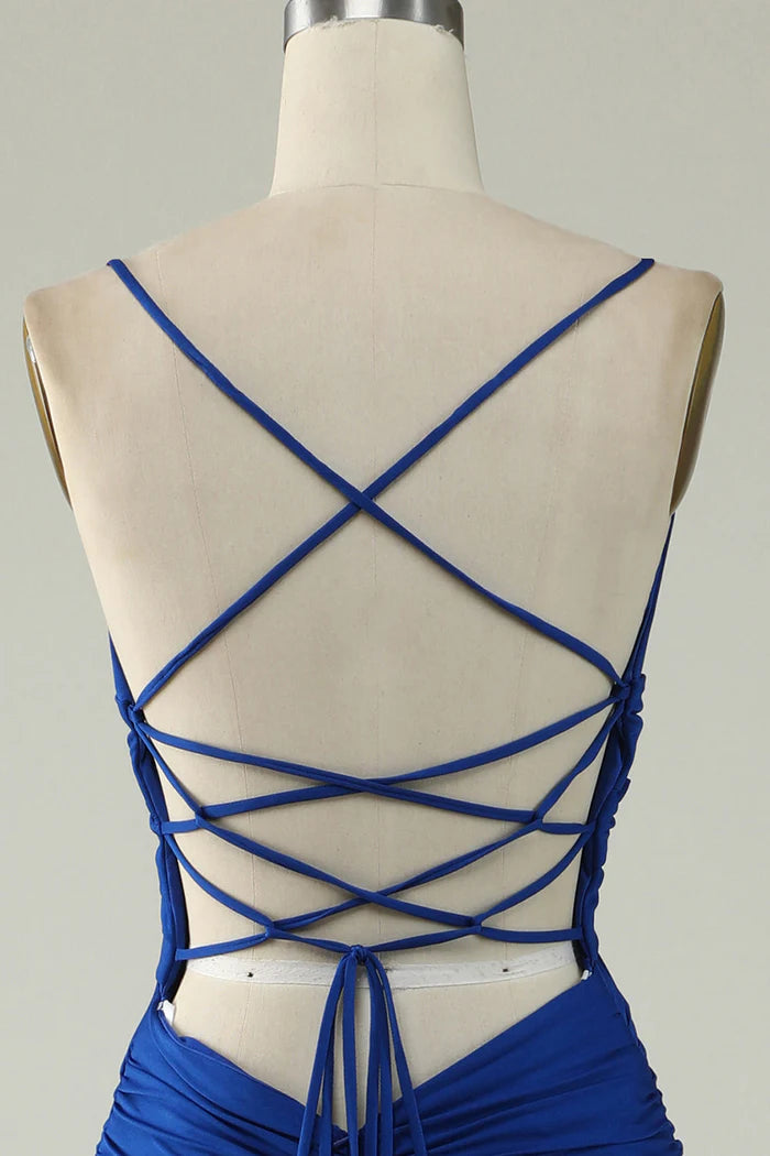 Weitese Dress Mermaid Spaghetti Straps Royal Blue Plus Size Prom Dress Maxi Dress Criss Cross Back Sleeveless Party Dress