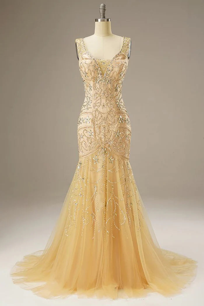 Weitese Dress Mermaid Sweep Train Corset Back Maxi Dress Prom Dress With Beading