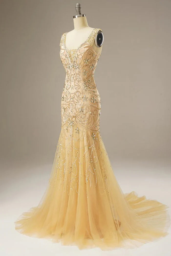 Weitese Dress Mermaid Sweep Train Corset Back Maxi Dress Prom Dress With Beading