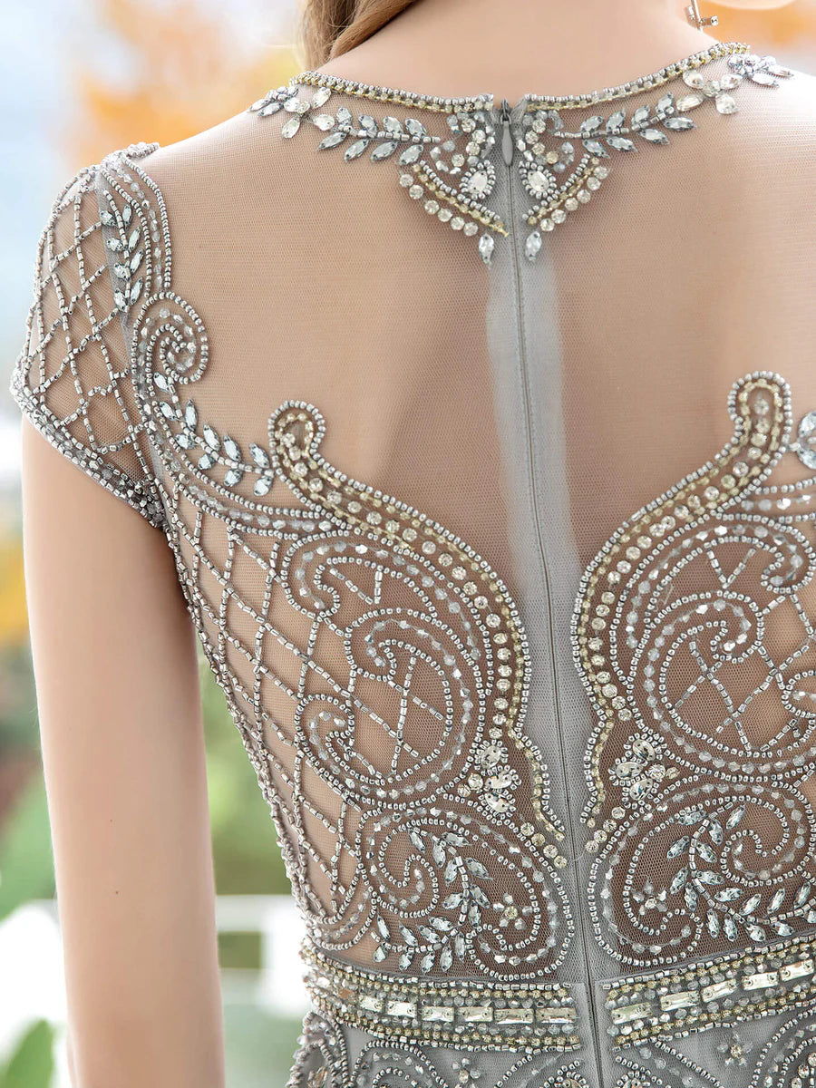 Weitese Dress Mermaid  Trumpet Beaded Luxurious Sexy Formal Evening Dresses Cap Sleeves Floor Length Party Dress