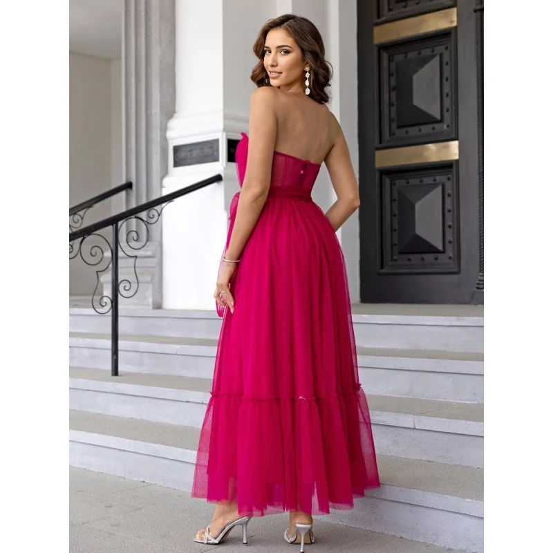 Vestido Weitese de malla sin mangas con hombros descubiertos, verde oscuro, liso, largo, para fiesta, azul cielo, elegante, corte A 