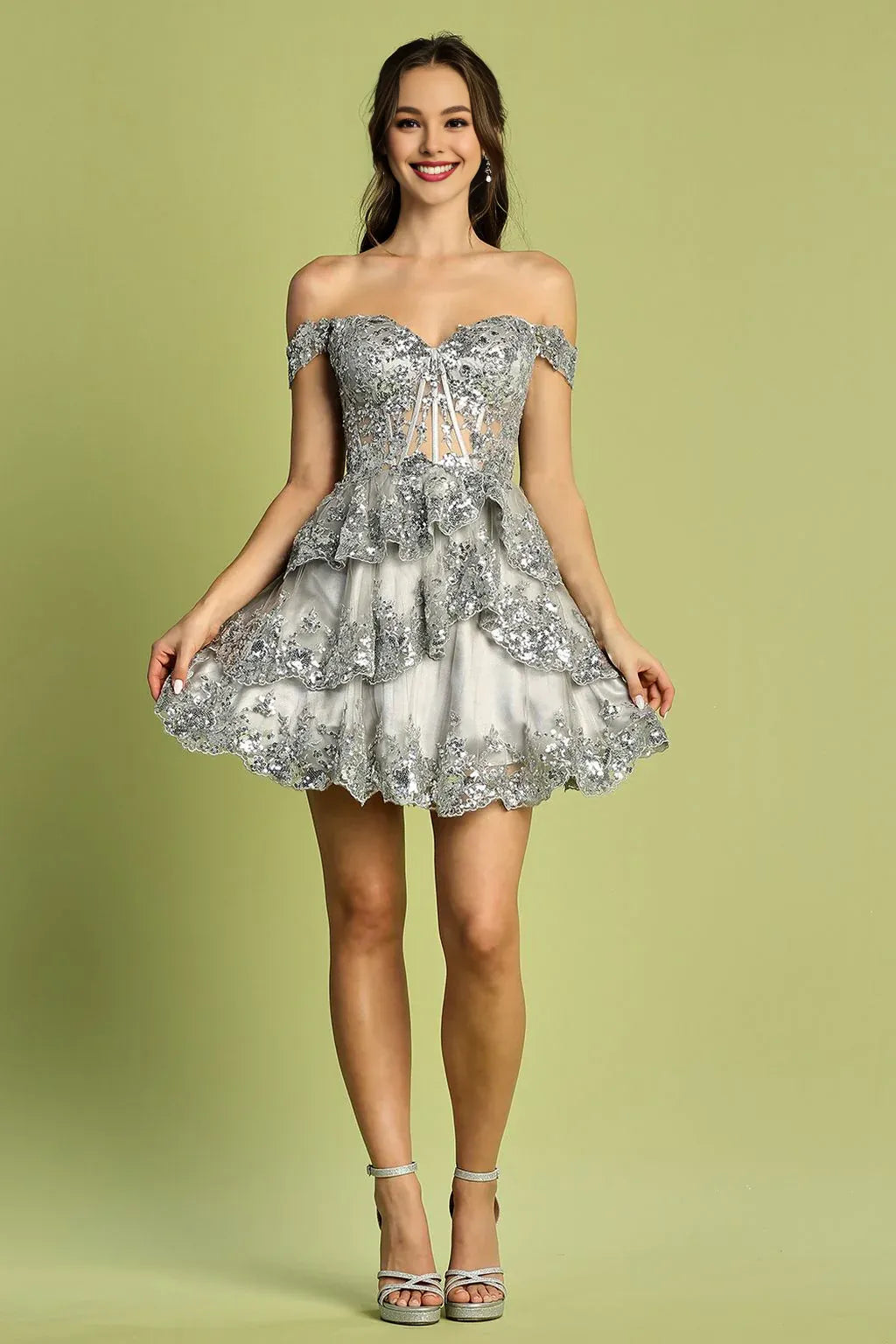 Vestido mini Weitese con hombros descubiertos, apliques de lentejuelas, sin mangas, para regreso a casa, con capas, para cumpleaños y graduaciones. 